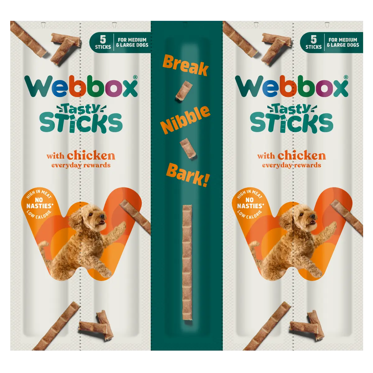 Webbox Tasty Sticks Chicken Dog Treats – Large 55g
