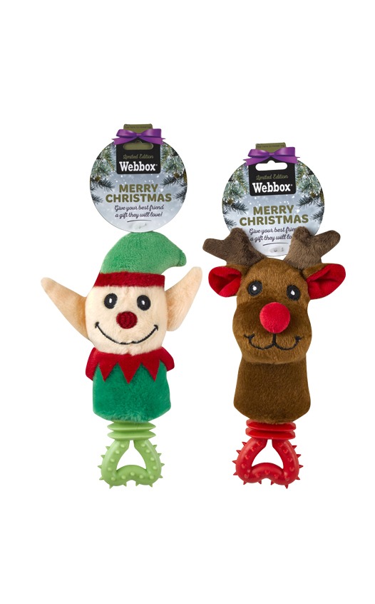 Webbox Christmas Puppy Elf or Reindeer Rattle Assorted Dog Toy