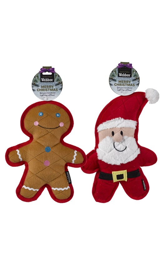 Webbox Christmas Quilted Santa or Gingerbread Man Assorted Dog Toy