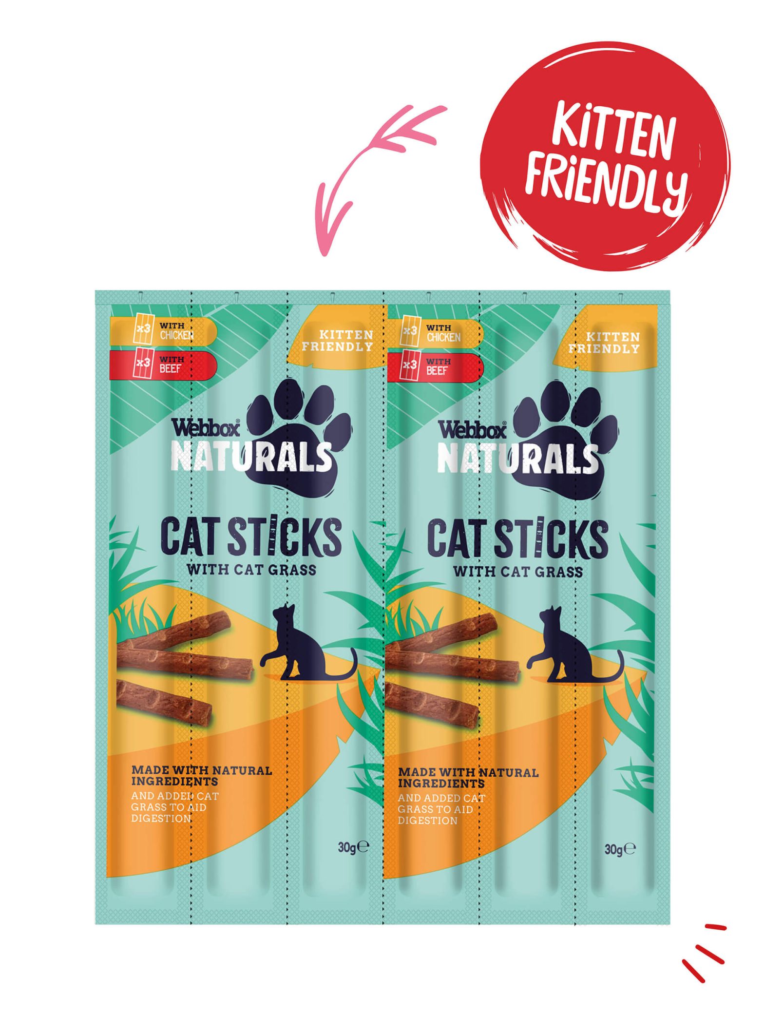 Webbox Naturals Cat Sticks with Beef and Cat Grass & Chicken with Cat Grass