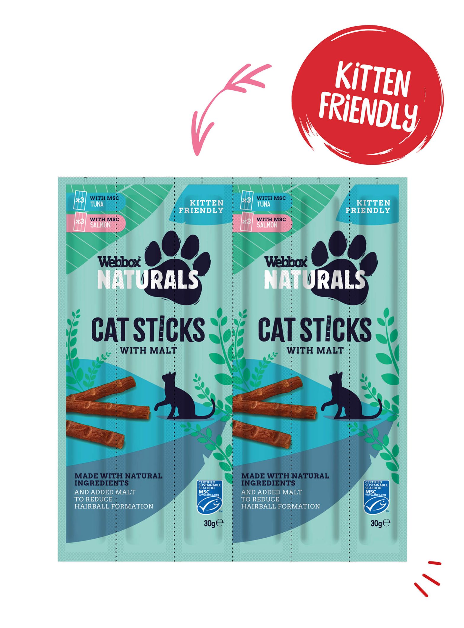 Webbox Naturals Cat Sticks with MSC Tuna/Malt and MSC Salmon/Malt
