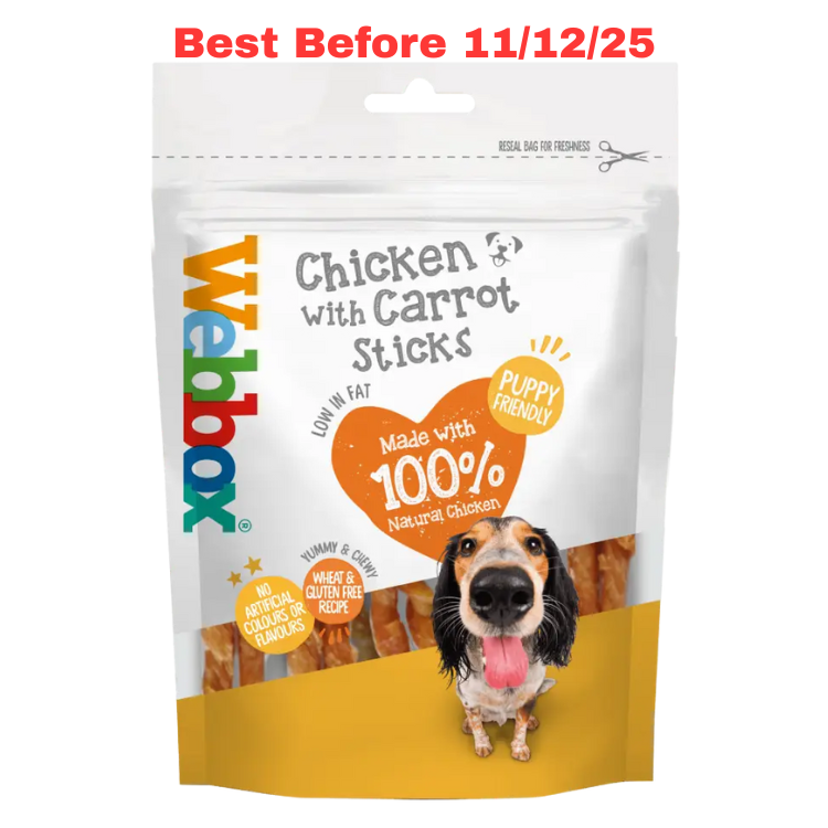 Webbox Chewy Chicken with Carrot Sticks Dog Treats 80g – Short Dated