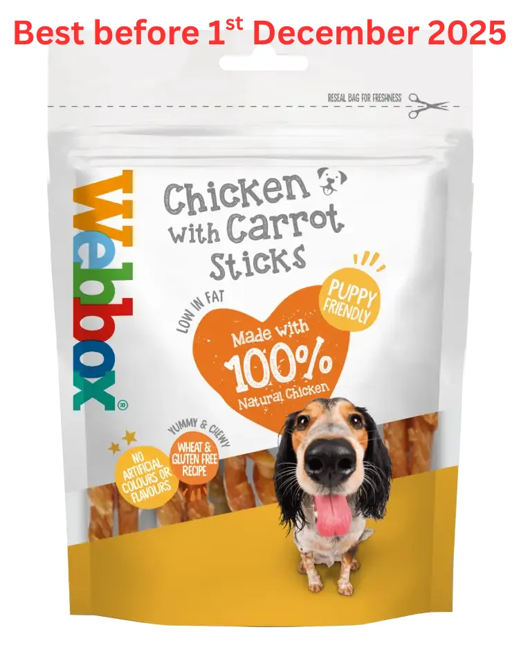 Webbox Chewy Chicken with Carrot Sticks Dog Treats – Short Dated