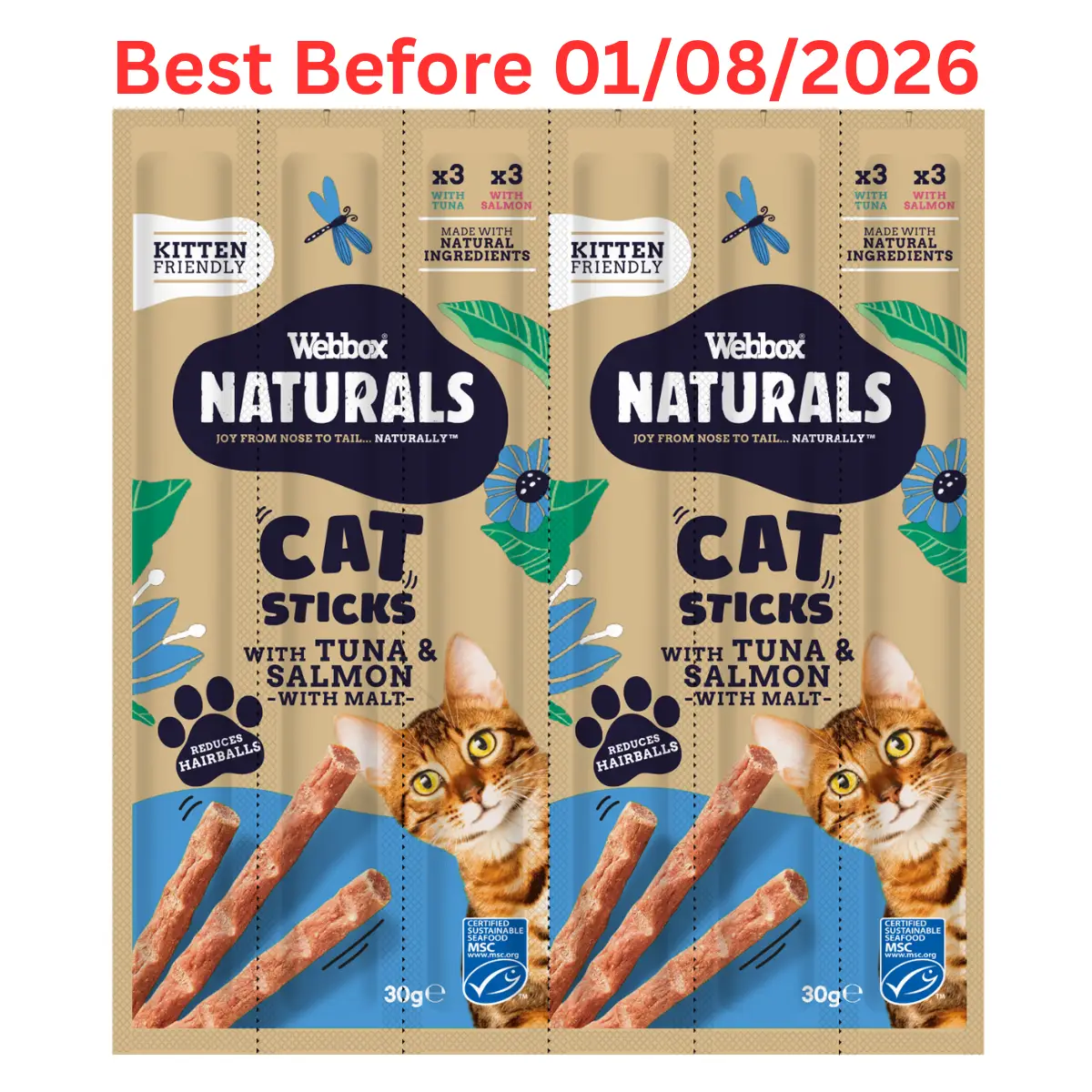 Webbox Naturals Cat Sticks with MSC Tuna/Malt and MSC Salmon/Malt – Short Dated