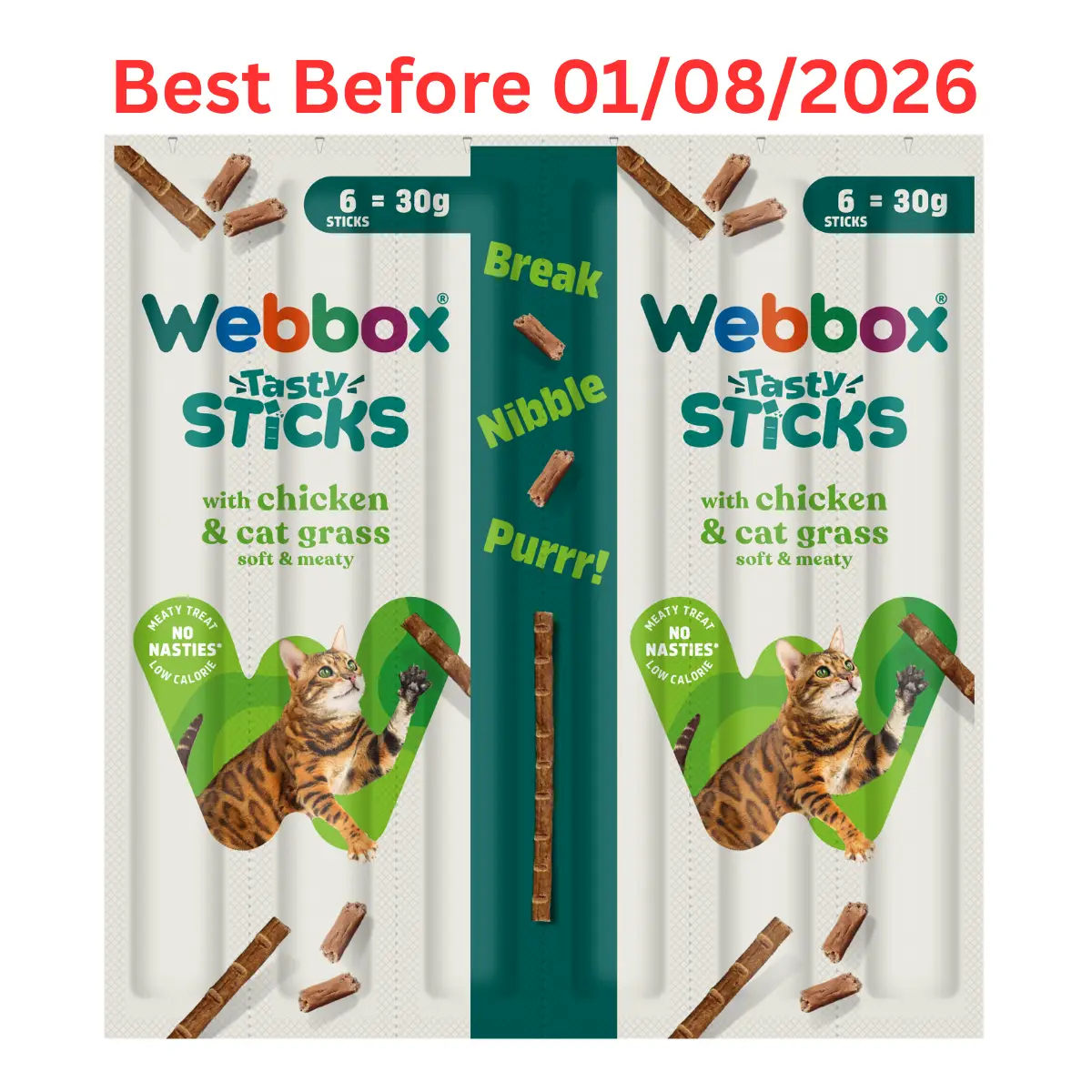 Webbox Tasty Sticks Chicken & Cat Grass Cat Treats 30g – Short Dated